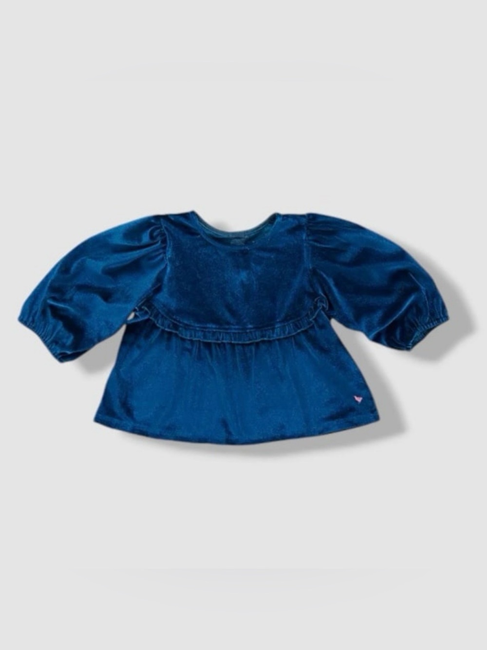 Pink Chicken Girl's Blue Rowan Velour Puff Sleeve NWOT
